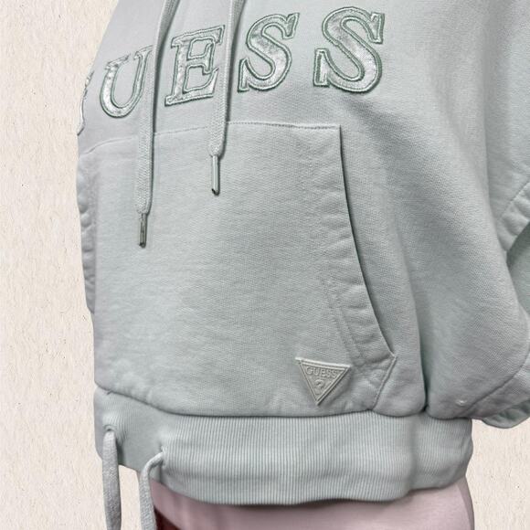 Guess Mint Green Y2K Sleeveless‎ Cropped Hoodie Logo Top Size M - Sporty Bratz - Picture 4 of 7